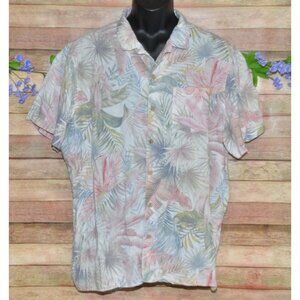 Marine Layer Tropical Palm Print Button Front Shirt Size Large Linen Blend Beach